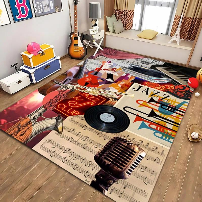 Lustiger Teppich mit Mikrofon-Aufdruck für Heim-Wohnzimmer-Dekoration Fußmatte Couchtisch-Bereichsteppich Rutschfest Schlafzimmer Bettvorleger