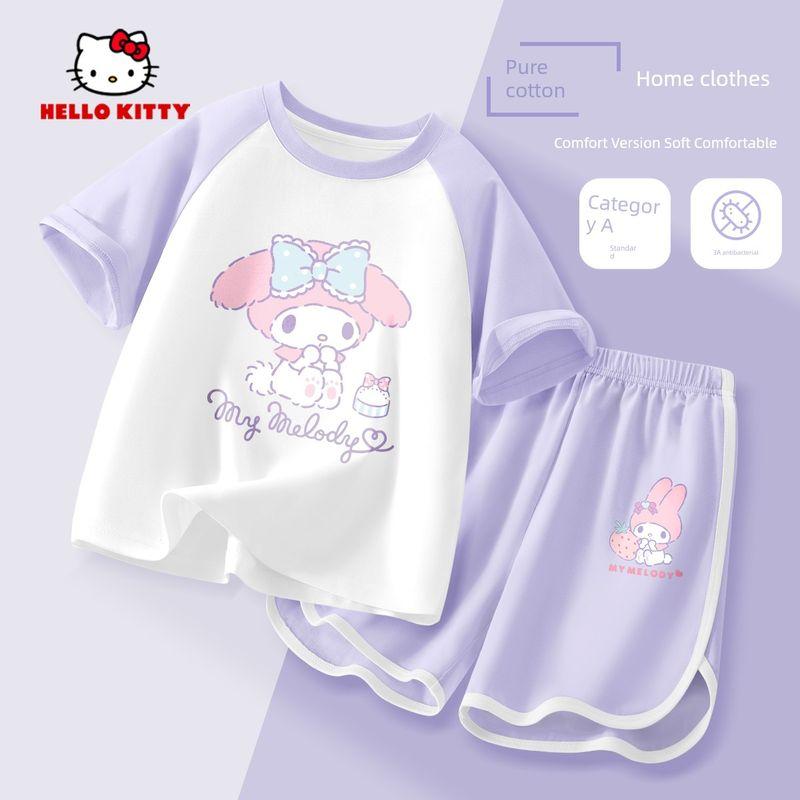 My Melody Children s Pajamas Summer A-Class Girls Loungewear Set Girls Short-Sleeved Shorts Summer Two-Piece Set Trendy Ti Dianxin_Tiko K Crystal Purple 130