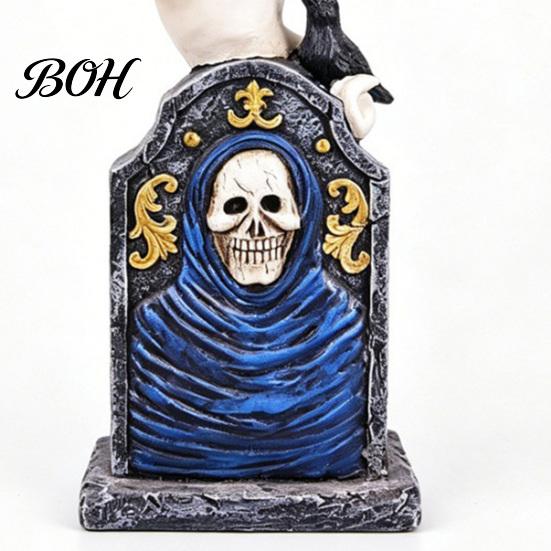 Compact Window Display Items Halloween Tombstone Figurine, Resin Ghost Pumpkin Crow on Retro Haunted House Props Statue for Desktop Holiday