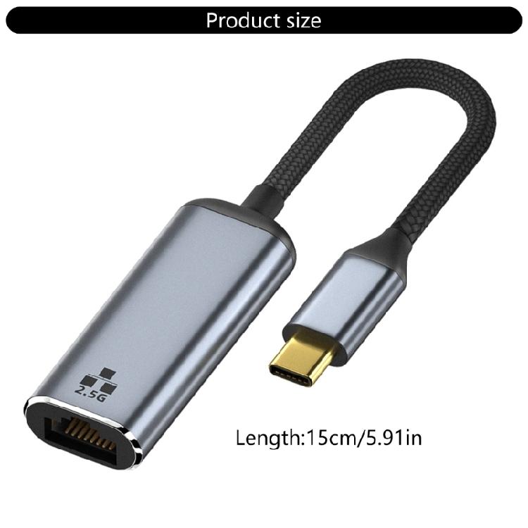 USB Type C to Rj45 2500Mbps External Gigabit Ethernet Adapter USB3.1 to Rj45 Converter with 15CM Cable