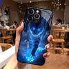 Blue Light Cat Tempered Glass Phone Case Suitable for iPhone17 16 15 14 13 12 11Pro Max Plus Anti Drop and Shockproof Back Cover