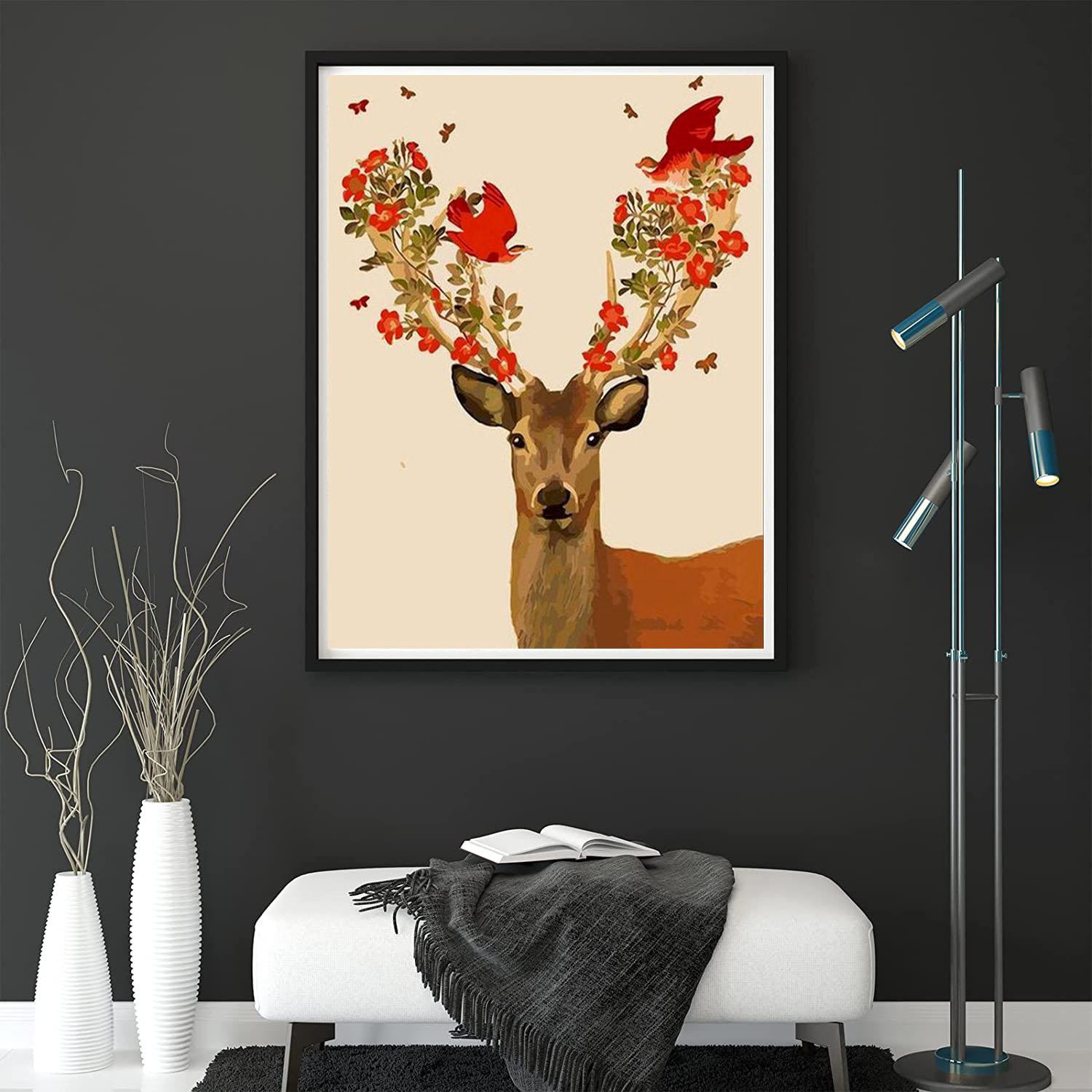 

5D DIY алмазная живопись цветок Рогатый олень комплект для вышивки крестом Мозаика Алмазная вышивка роза полная круглая/квадратная дрель украшение дома Round 30x40cm