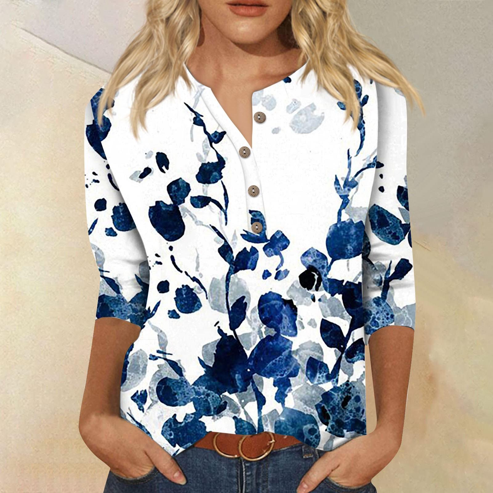 

(Острая курица)Женская новая модная футболка с воротником на пуговицах и рукавами 3/4 с ретро-принтом, тонкий топ, повседневные топы XXL белый