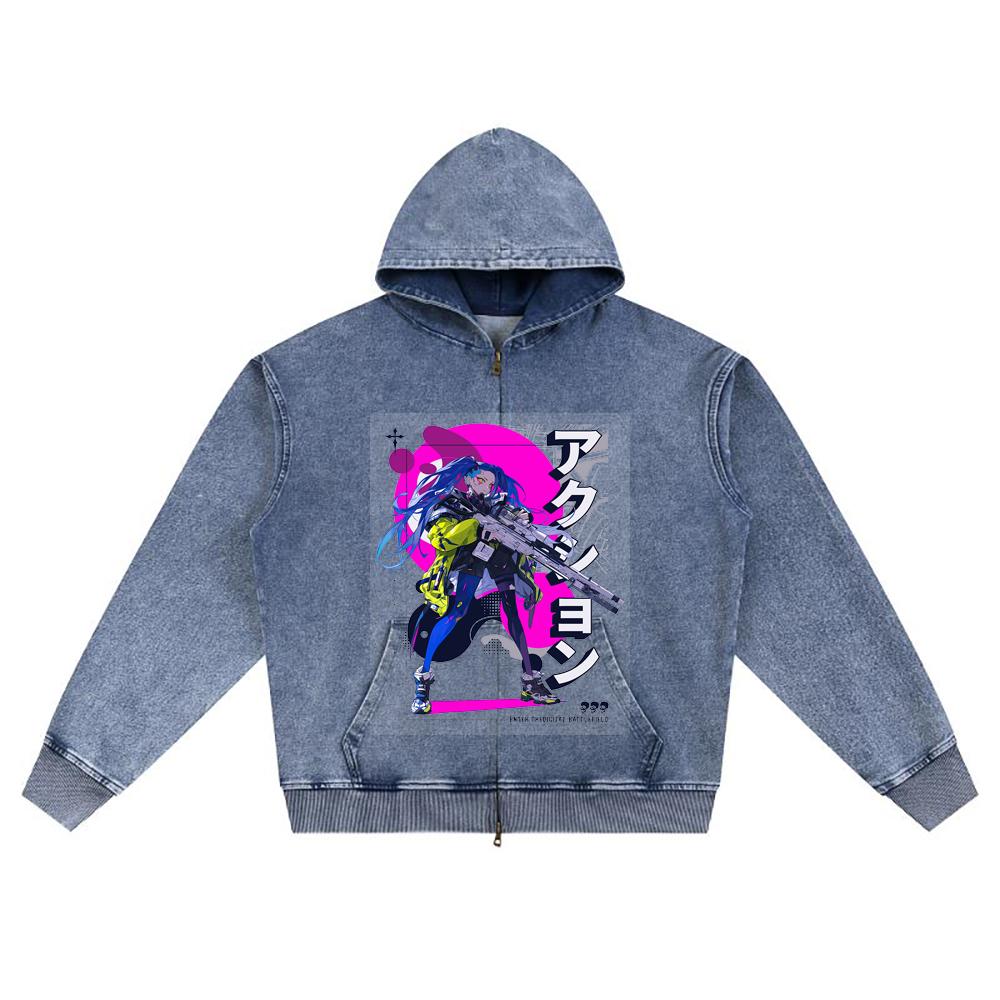 DTG print Knitted Denim Zip-Up Hoodie DIGITAL ACTION Brother Print Zipper Hoodies
