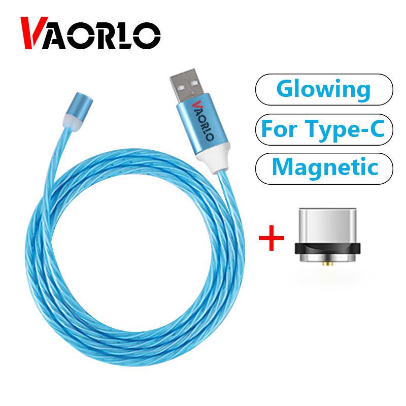 

VAORLO Type-C Светящийся зарядный кабель Магнитный зарядный кабель 1M для Huawei Smart Phone Кабель с подключаемой подсветкой зарядки кабельUSB-C