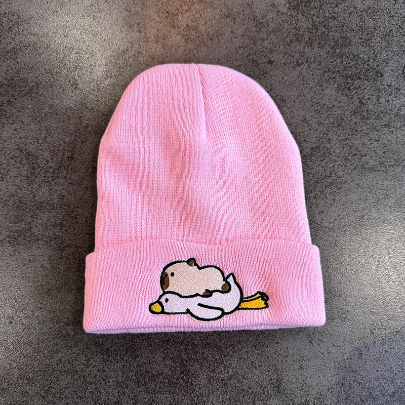 Fashion Knitted Hat With Capybara Embroidery Design Suitable For Daily Use