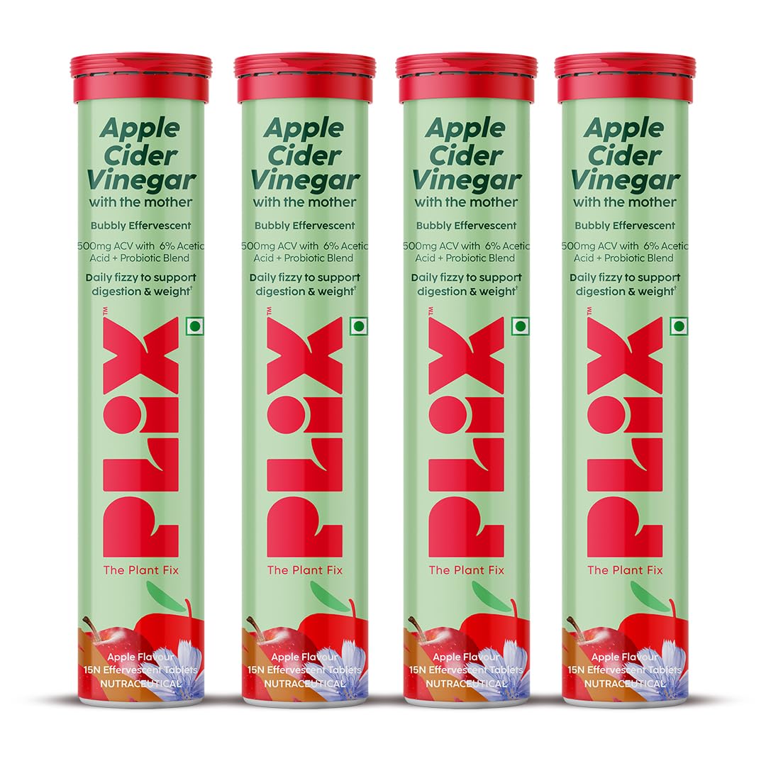 

The Plant Fix Plix Probiotics+ Apple Cider Vinegar Effervescent Tablets 15 Caps Pack of 4 For Gut Health