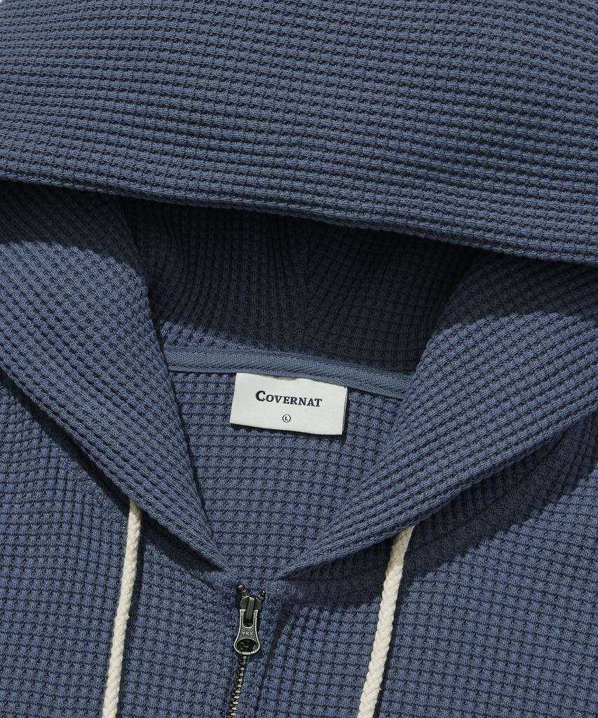 COVERNAT Small Logo Waffle Zip-Up Hoodie Blue