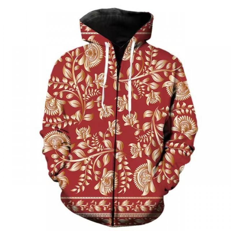 3D Digital Print Hooded Zip-Up Oversized Casual Sweatshirt Men Loose Fit Streetwear