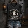 Women's Casual V-Neck Short Sleeve T-Shirt with Halloween Print and Shoulder