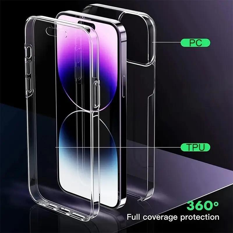Custodia trasparente 360 doppia anteriore e posteriore per iPhone 15 14 13 12 11 Pro Max X XR XS Max 7 8 Plus Cover antiurto in silicone