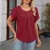 Women's Fashion Color Round Neck Short Sleeved Loose Chiffon Sweater Pullover Top