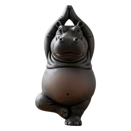 Yoga Master Hippo Figurine Handcrafted Clumsy Yoga Hippopotamus Ornament Zen Meditation Hippo Statue for Home Office Decor Yoga Lovers Gift