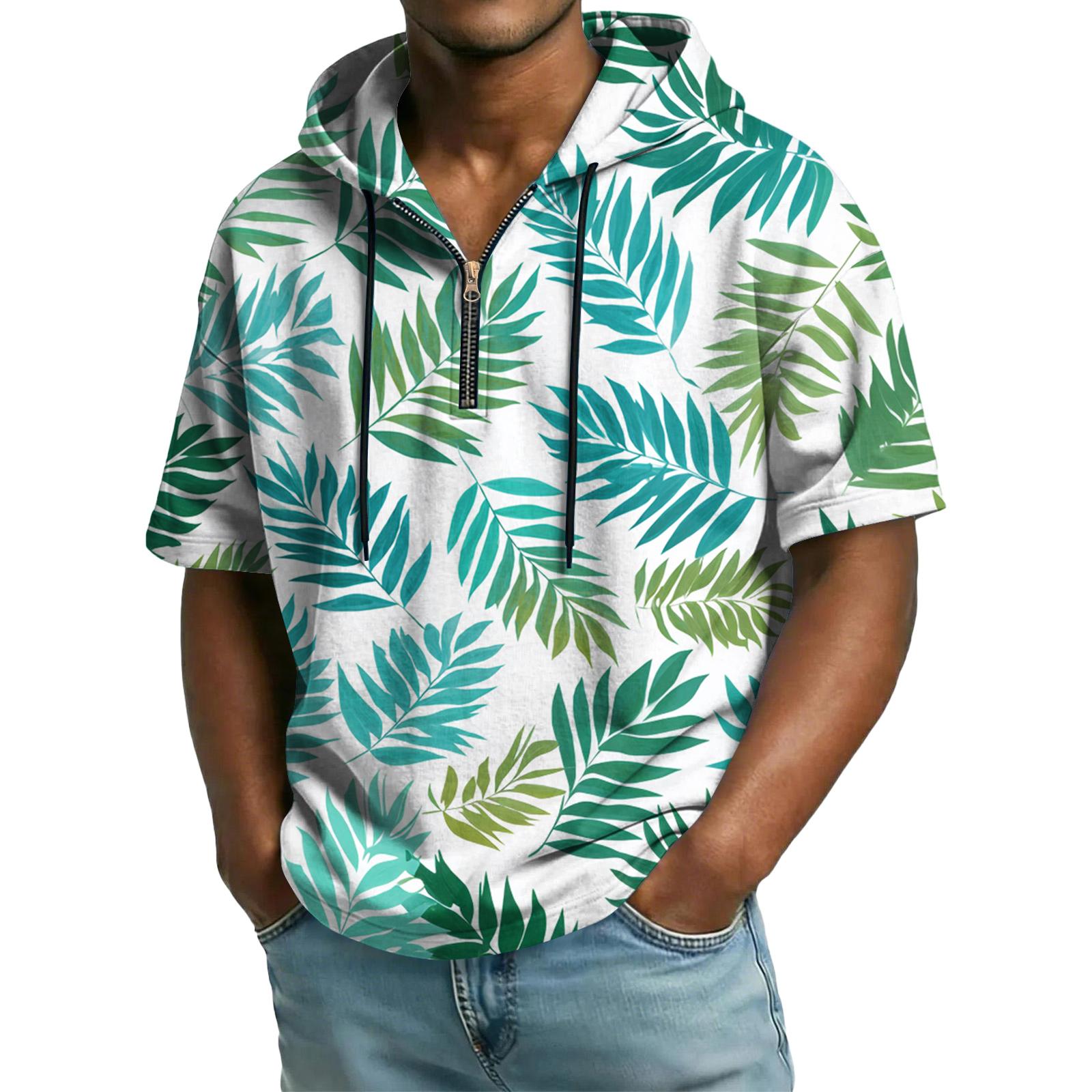 Men s Casual Hooded Zipper Neck Sweatshirt Short Sleeve Top XL небесно-голубой