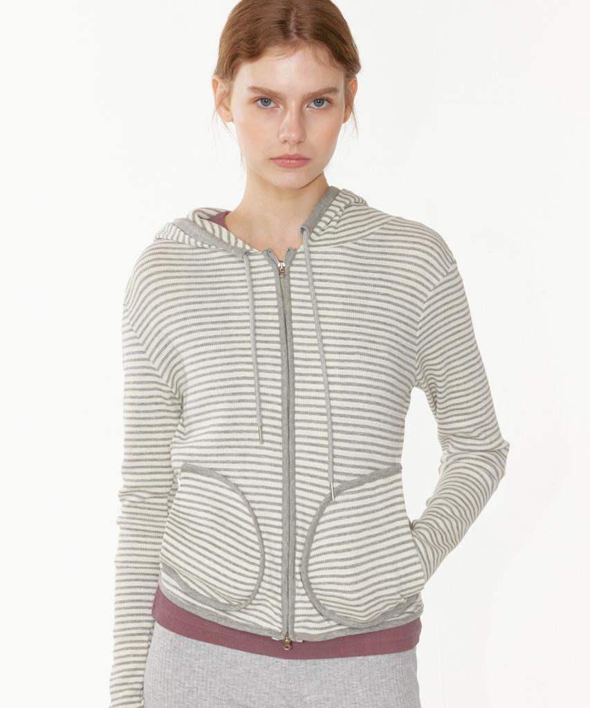 Noi1805 Striped Zip-Up Hoodie (Gray)