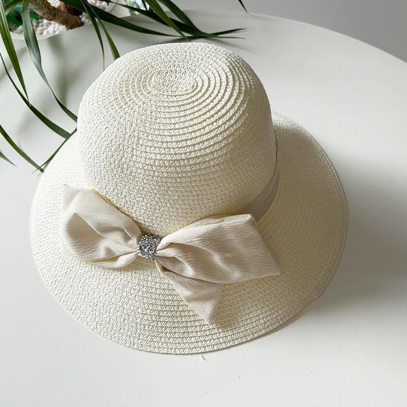 Chic Round Top Wide Brim Sun Hat For Women Japanese Style Bowknot Fisherman Hat Straw Hat Ideal For Spring And Summer