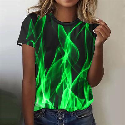 Sommer Rundhals 3D-Druck Flammenmuster Top Modische Lässige Kurzarm Damen T-Shirts
