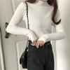T-shirt moulant col semi-roulé manches longues tricot côtelé tops automne hiver chemise à superposer décontractée bureau soirée