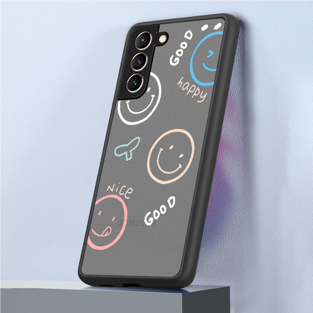 Smiley Face Stripes Matte Case For Samsung Galaxy S22 S20 S21 FE S10 S9 Plus S8 Capa Note 20 Ultra 10 Lite Phone Fundas