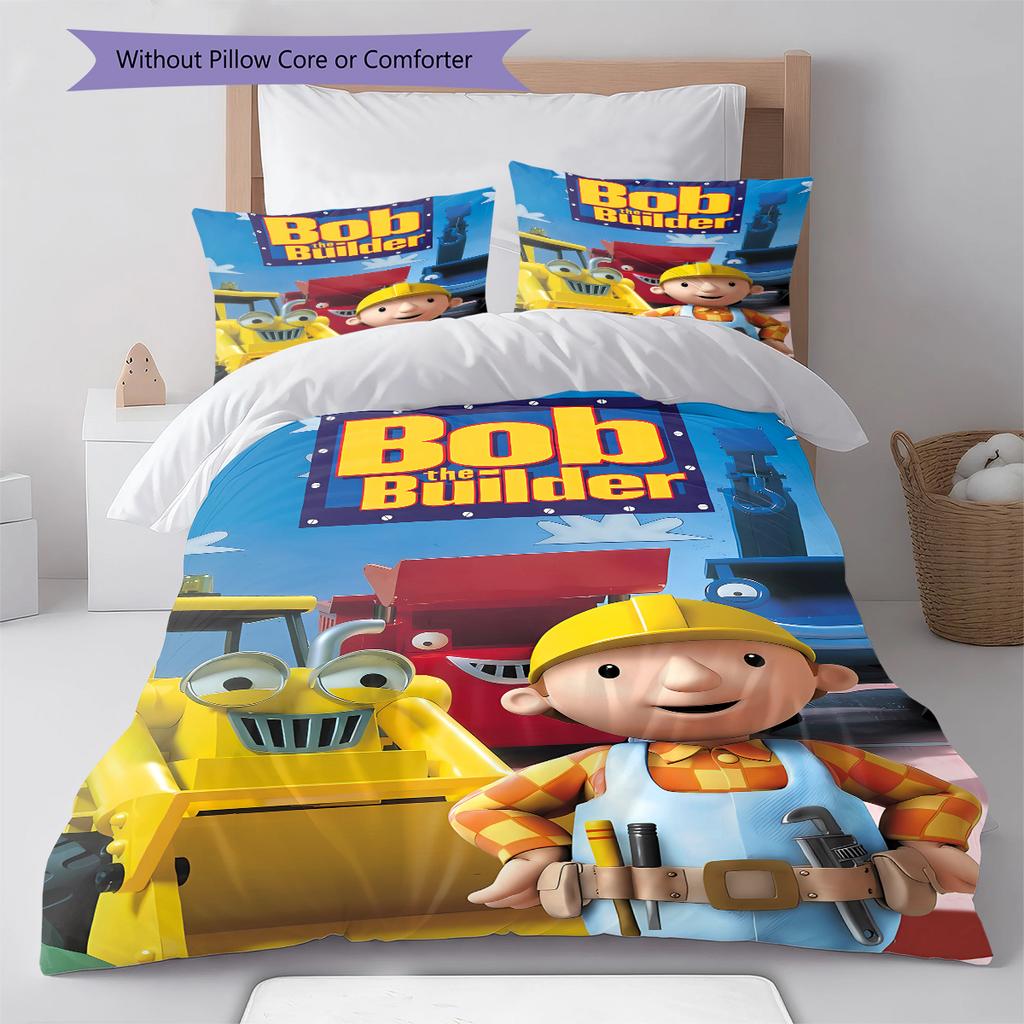 Bob the Builder Pattern Bedding,Quilt Set Quilt Cover Pillowcase Home Birthday Gift (1 * Duvet Cover + 2 * Pillowcase, Without Core)