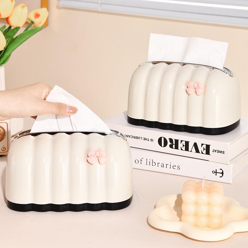 Cute Bow Cream Style Tissue Box for Desktop, Bathroom, Living Room, and Bedroom