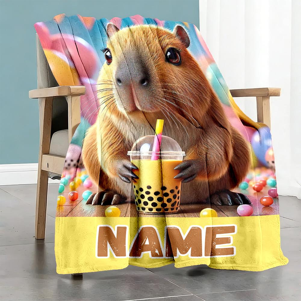 Kapibala Drinks Milk Tea Customize Text Blanket Multi-purpose Personalized Blanket Durable Comfort for Chair Couch Sofa Office Chair