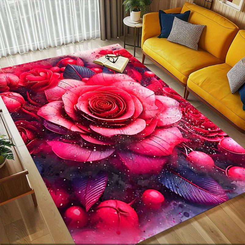 1pc Rose Abstract Themed Rug for Home Decor, Non-slip Office Carpet, Chair Mat, Outdoor Mat, Christmas and Halloween Gifts-0731115