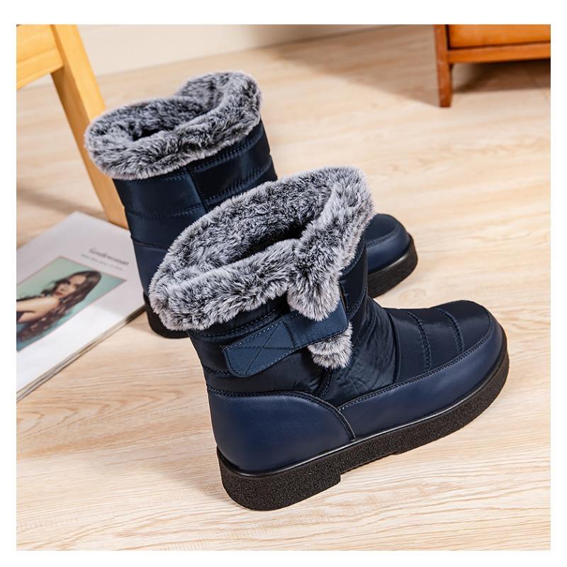 Plus Size Faux Fur Collar High-Top Chunky Sole Winter Snow Boots Velcro Fastening Waterproof Women's Boots Casual Women's Footwear