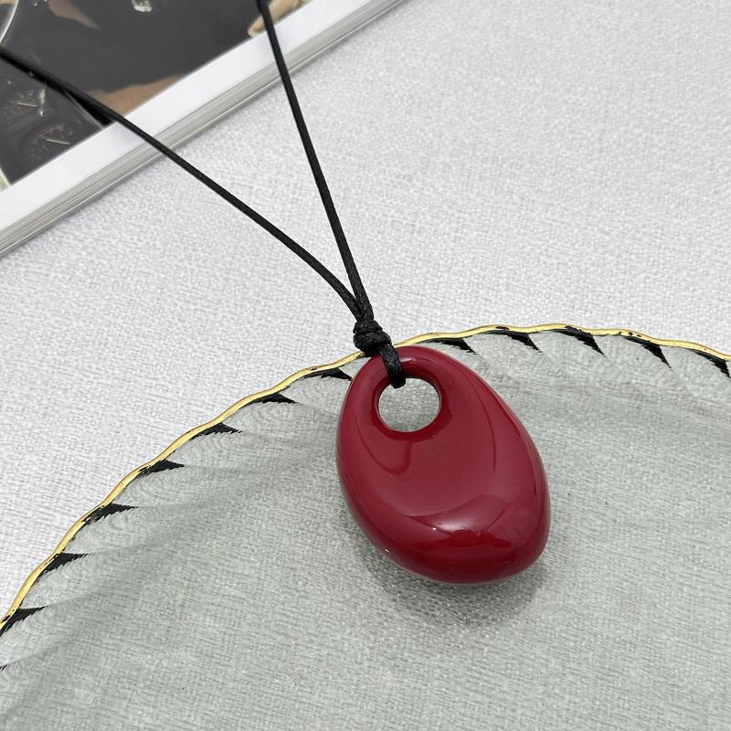4 Colors Minimalist Wine Red Black Acrylic Long Pendant Necklace For Women Vintage Leather Rope Chain Sweater Chain New