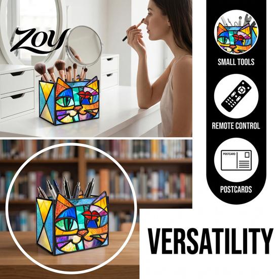 Acrylic Stationery Organizer Stained Glass Style Pen Holder, Unique Desktop Organizer, 3D Creative Gift for Students Embossed Relief Pattern