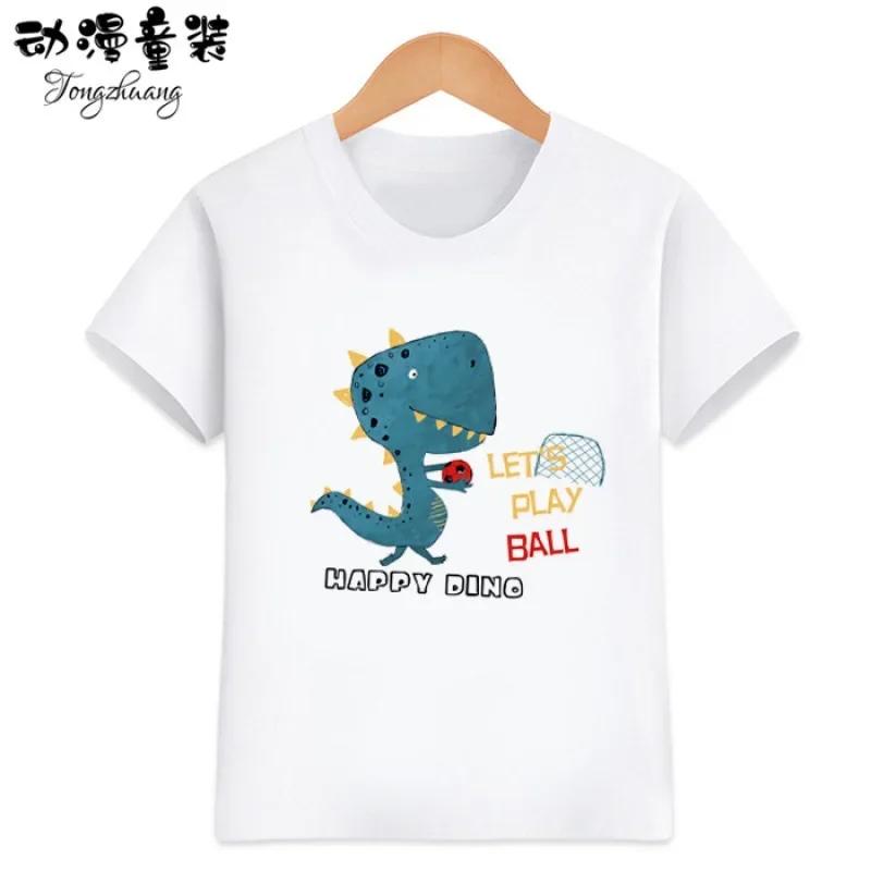 Cute Little Dinosaur Shortsleeved Tshirts for Children Boys And Girls Modal Top Baby Brother Outfits Kids Clothes