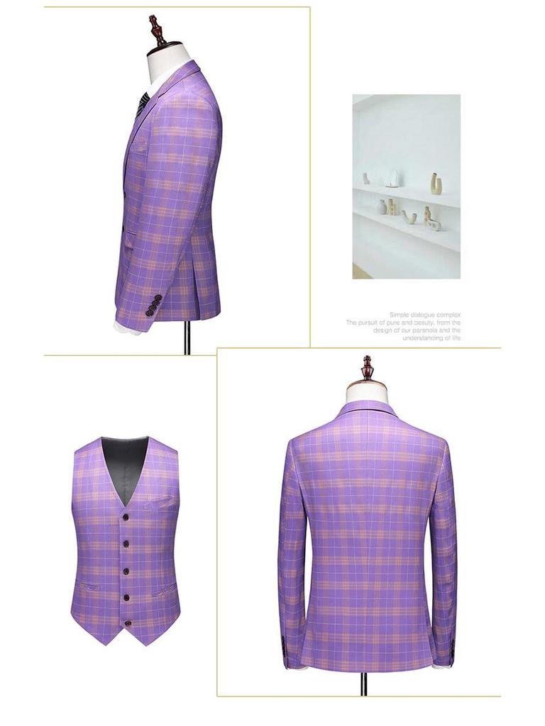 Men's Slim Fit Three-Piece Suit for Business or Wedding