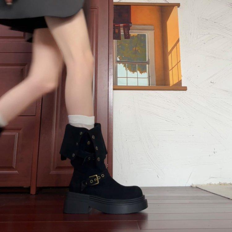 Retro heightening boots two-wear locomotive women's thick-soled 2025 small man new popular spring and autumn Martin short boots women