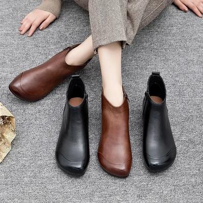 Fashion Spring Flat Women's Shoes 2025 Fashion Ankle Boots Retro Casual Plus Size Short Boots Zipper Solid Color Warm Flat Zapatos Mujer