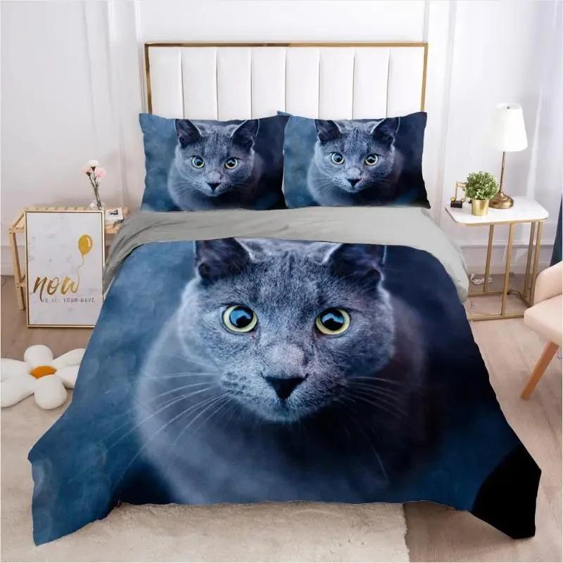 Cat Duvet Cover Set Cat Lover Gifts Bedding Set Microfiber Cute Kitten Pattern Animal Theme Double Queen King Size Quilt Cover