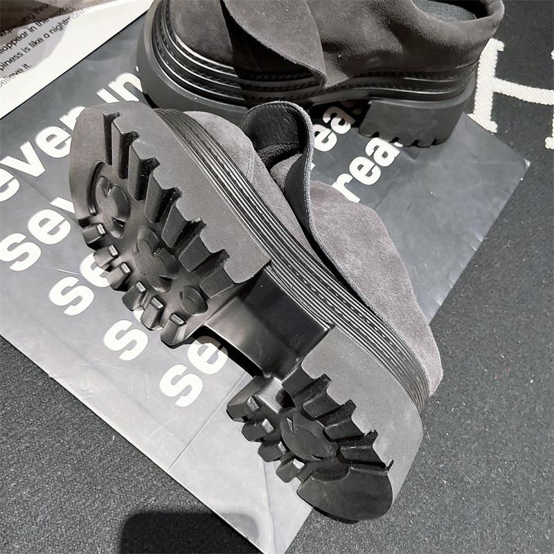 Fashion Coarse Heel Shoes Spring New Round Head Cow Suede Waterproof Table Cover Foot Anti-slip Wear-resistant High Heels