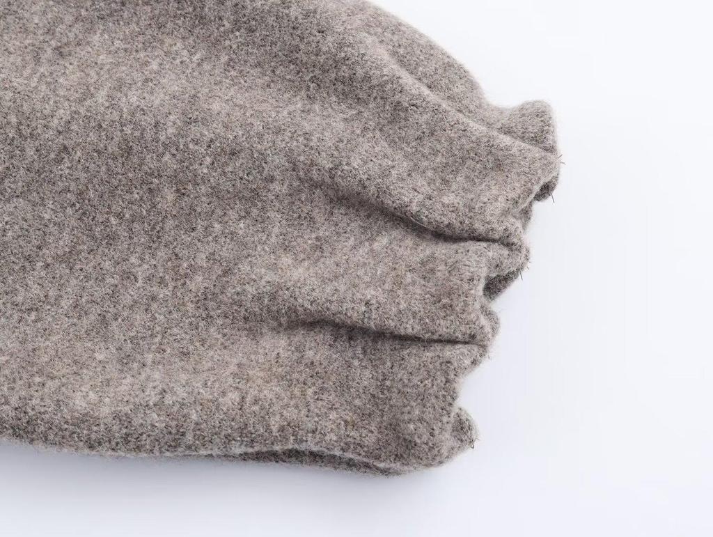 Grey Ribbed Lace-Trim Knit Jacket & High-Waisted Skirt - Women's Autumn/Winter European & American Style