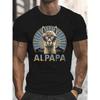 Alpaca Wearing Fashion Glasses Print, Men'S Round Crew Neck Short Sleeve Tee, Casual T-Shirt Casual Comfy Lightweight Top for Summer