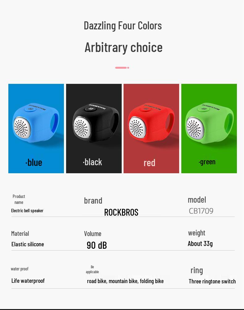 ROCKBROS Electric Horn for Mountain and Fixed Gear Bikes - Stylish Cycling Bell