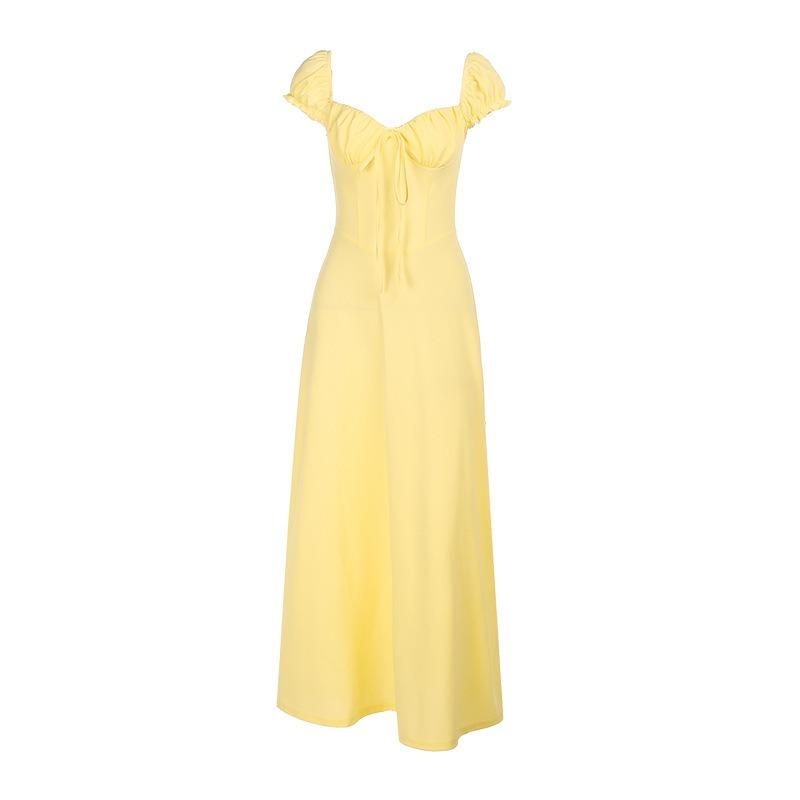 French Long Dress Slim Waist Thin Skirt Temperament Casual Solid Color Dress Summer
