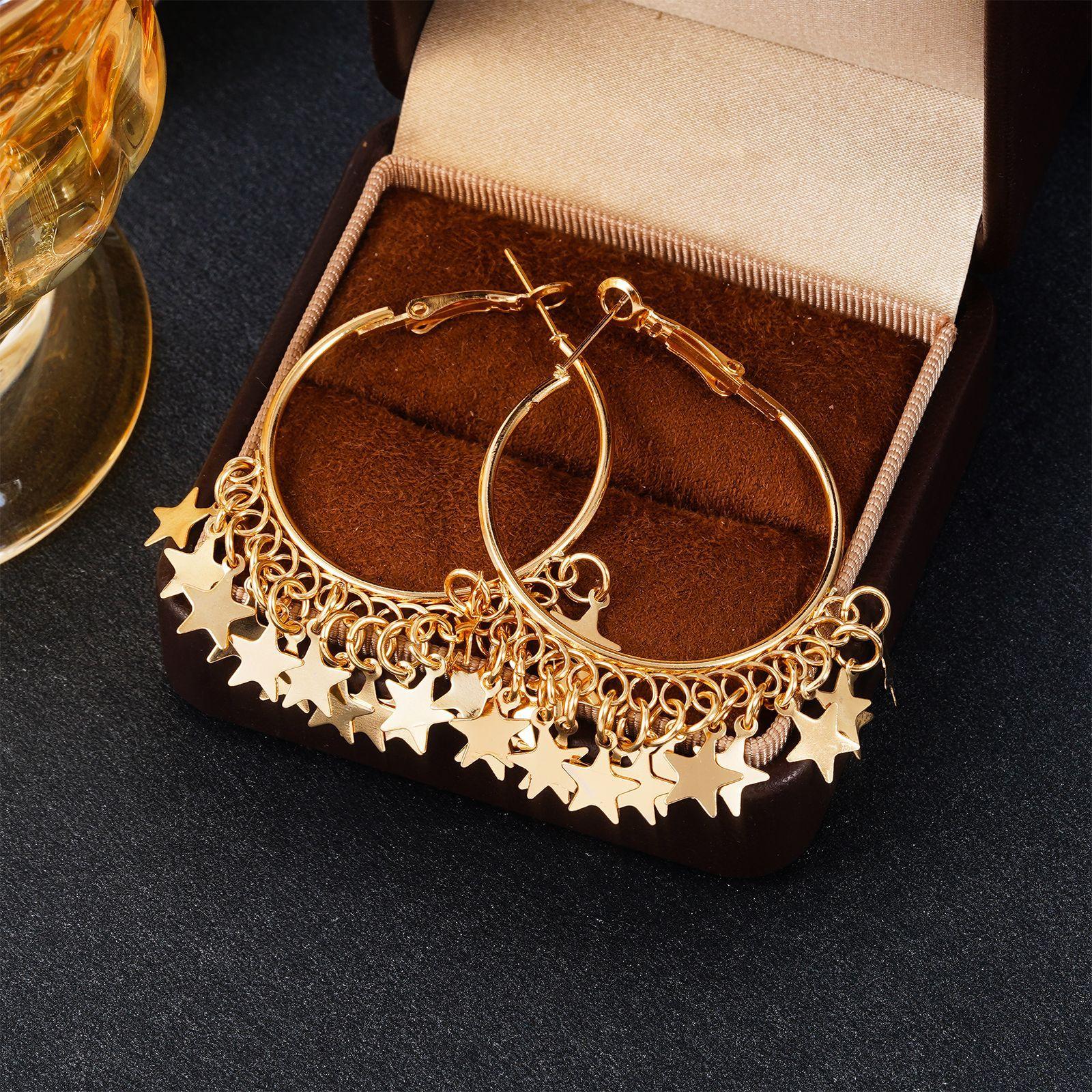 

[Exaggerated Gold Disc Fringe Earrings Fashionable Unique Large Hoop Earrings for Women]