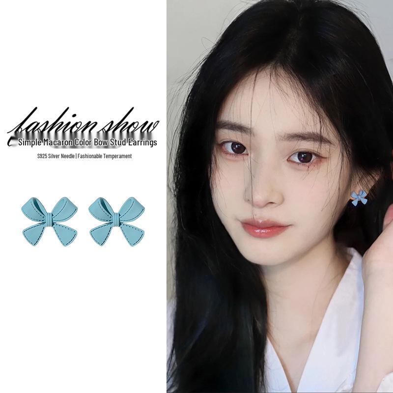 

S925 Silver Korean Mori Bow Stud Earrings - Trendy and Elegant