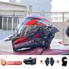 Full Face Motorcycle Helmet With Rear Wing Bluetooth Headset Men All Season Electric Bike Motorbike Riding Safety Gear