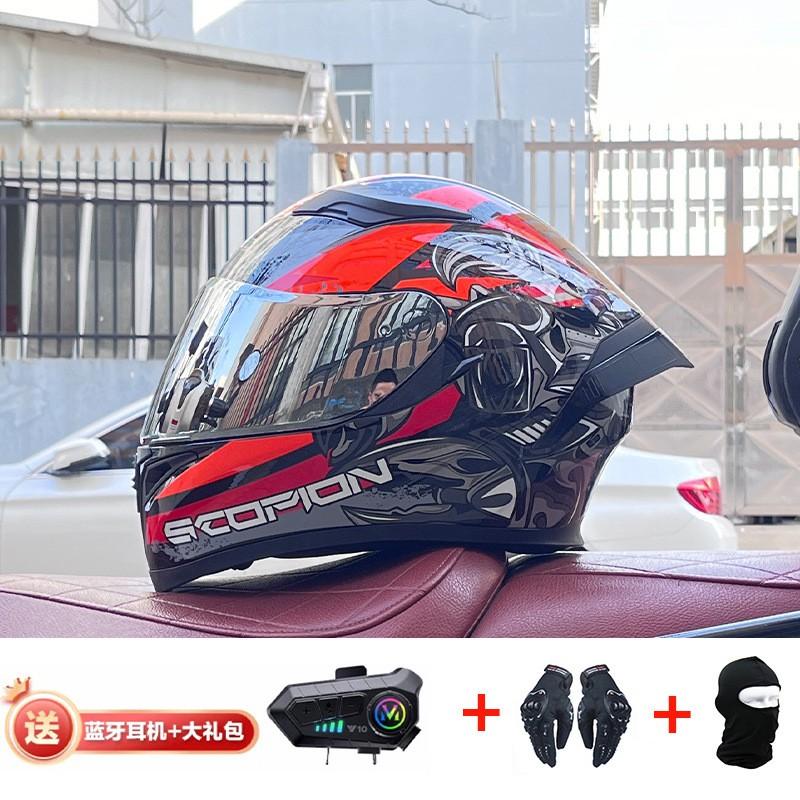 Full Face Motorcycle Helmet With Rear Wing Bluetooth Headset Men All Season Electric Bike Motorbike Riding Safety Gear