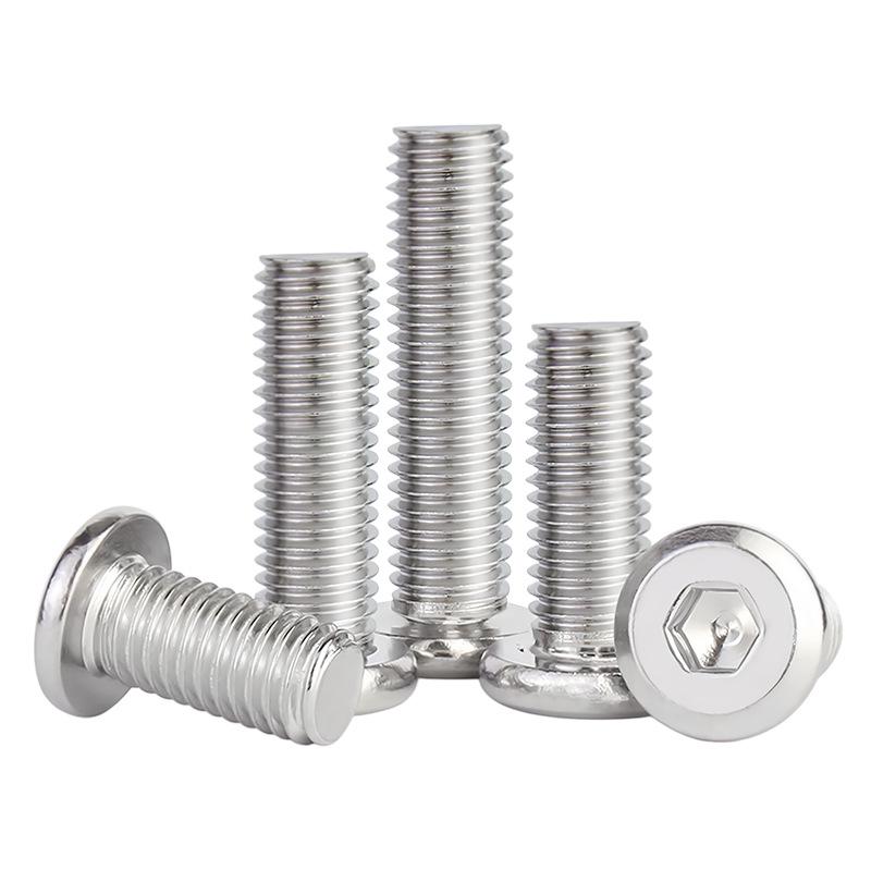 304 Stainless Steel Chamfered Hex Socket Screw with Large Flat and Round Head, Beveled Edge, Sizes M2-M6.