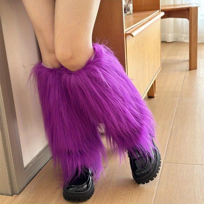 Soft Thicken Warm Furry Leg Warmers Foot Cover Y2K Cool Women Girls Winter Fashion Long Stockings Punk Style Fuzzy Leg Warmers