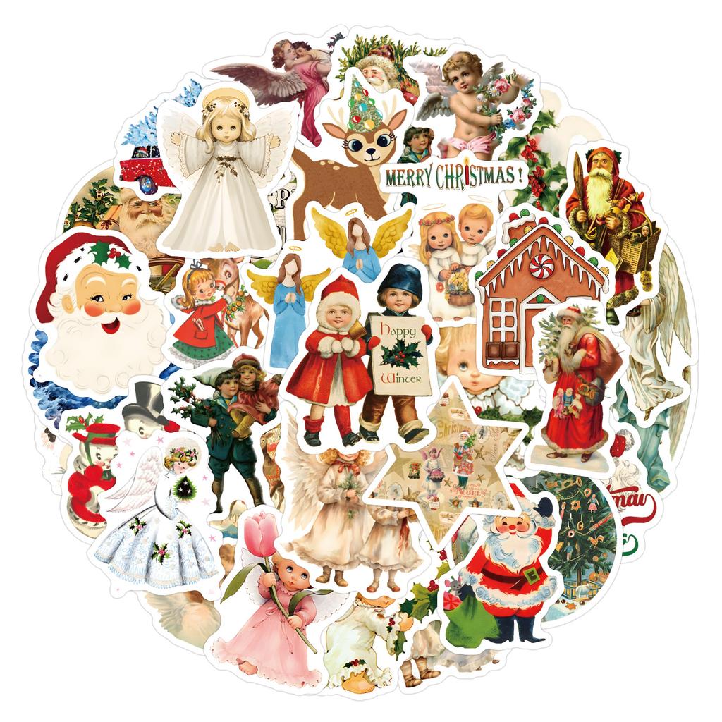 50 Retro Christmas Angel Stickers Water Cup Mobile Phone Case DIY Decorative Stickers
