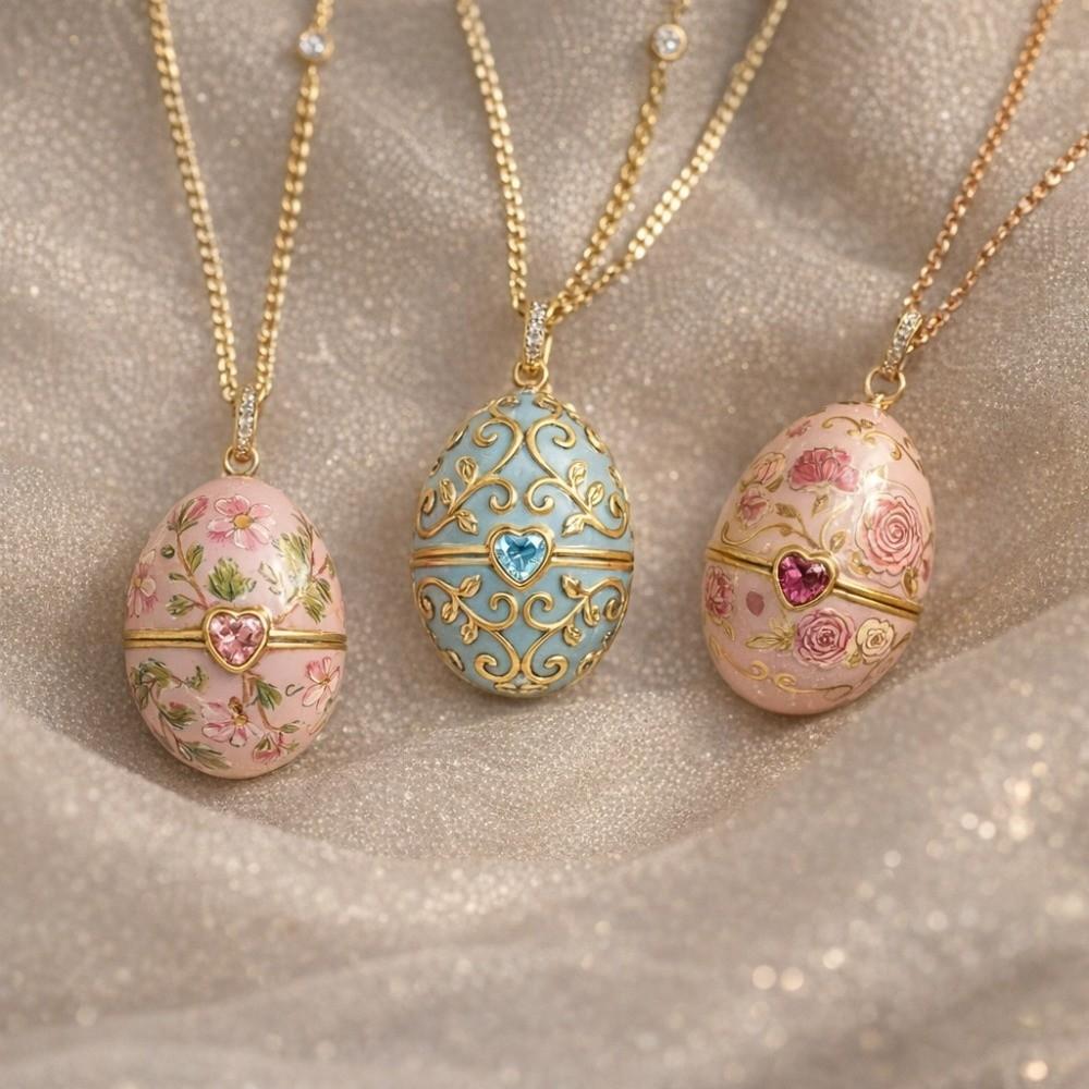 Flower Opening Chain Choker Surprise Heart Clavicle Chain Enamel Egg Necklace Gift for Friends Mom