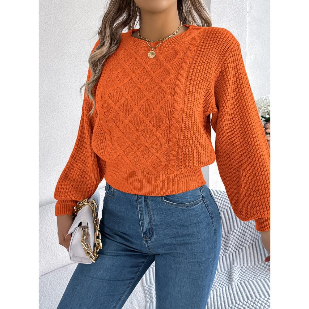 Women's Oversized Relaxed-Fit Solid-Colour Cable-Knit Long-Sleeved Tapered-Waist Pullover Sweater for Autumn/Winter Women's Knitted Sweater