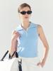 LORDLOAR Ribbed Contrast Collar Sleeveless Knit Blue